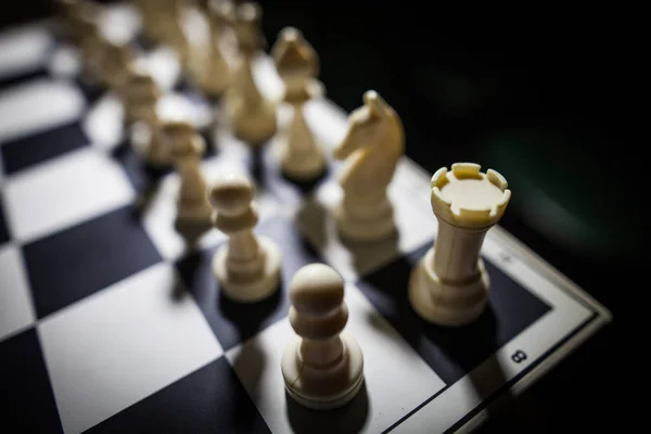 White pieces on chess board — Stock Photo, Image