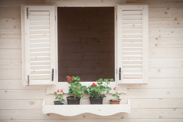 Flores en ventana rústica — Foto de Stock