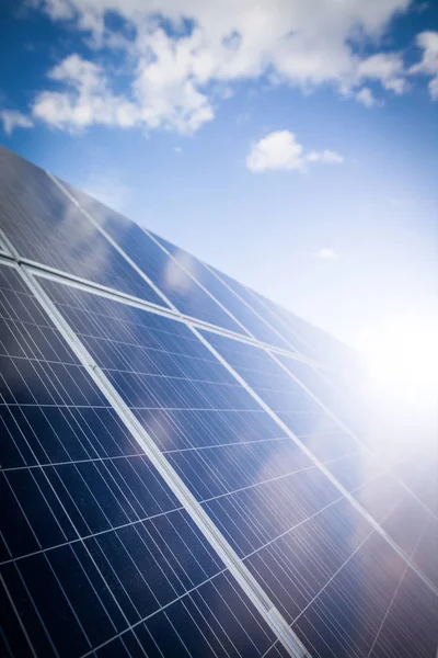 Color image of some solar panels, outdoor.