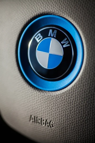 Bukarest Rumänien December 2017 Bmw Logotypen Visas Bilens Ratt Bmw — Stockfoto