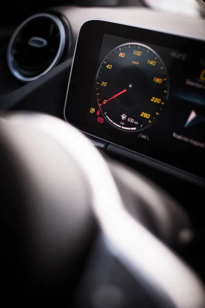 Digital speedometer on a modern car dashboard — Stock Photo, Image