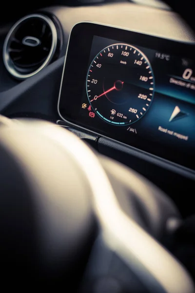 Digital speedometer on a modern car dashboard — Stock Photo, Image