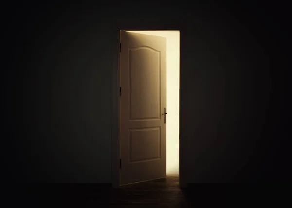 Otevřené dveře s světlo v temné místnosti — Stock fotografie