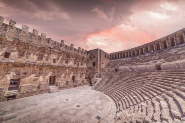 Aspendos antik Roman amphitheater. Antalya, Türkiye'nin ili.