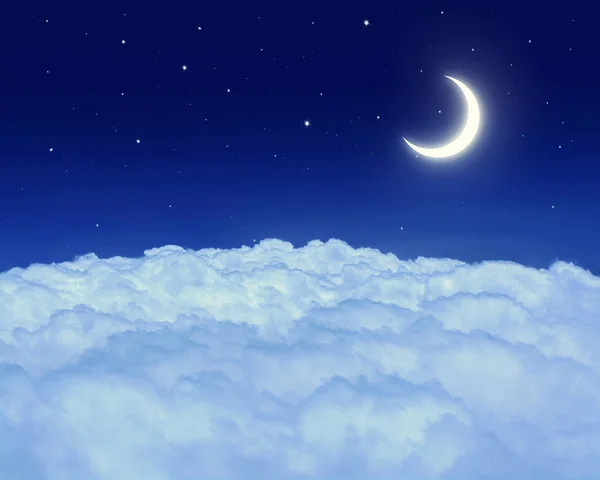 Νυχτερινό ουρανό με το φεγγάρι και αστέρια — Φωτογραφία Αρχείου