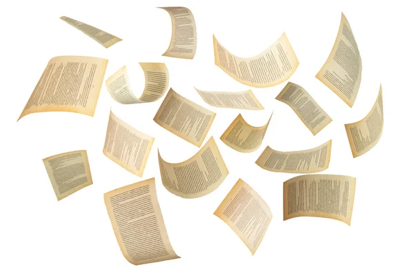 Birçok uçan sayfa beyaz arka planda izole edildi. Fotoğrafları düzenlemek için soyut ve yaratıcı çekim. 