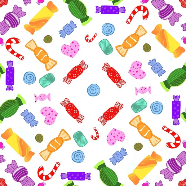 Ilustrace hromady různých, barevných bonbonů a bonbónů. — Stock fotografie
