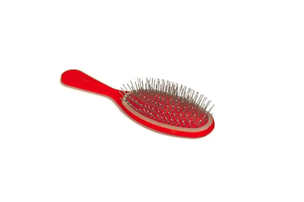 Red Hairbrush Isolated White Background — Stock Photo, Image