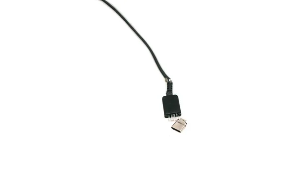 Svart Sönderriven Kabel Isolerad Vit Bakgrund — Stockfoto