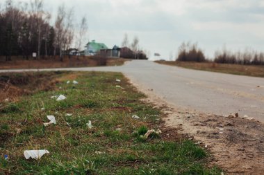Yol kenarındaki çimlere saçılmış çöpler.