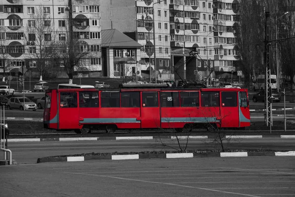 Проїзди трамваєм до центру Москви 30 березня 2020. — стокове фото