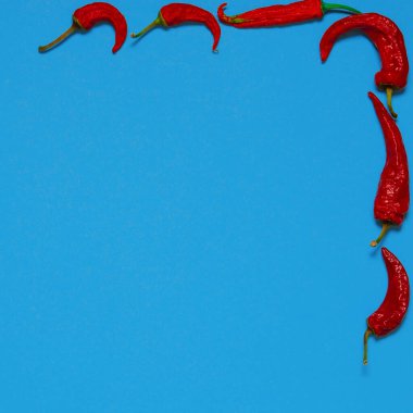 Kurutulmuş kırmızı biber çok renkli arka planda yatar.