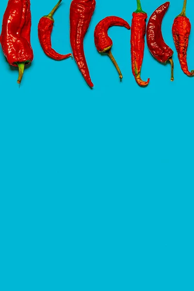 Сушеный красный перец чили лежат на многоцветном фоне — стоковое фото