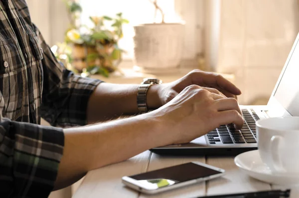 Home office workplace. Businessman working on Desk at home office business