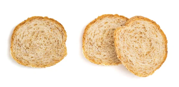 Pan de baguette francés en rodajas aislado sobre fondo blanco. Vista superior — Foto de Stock