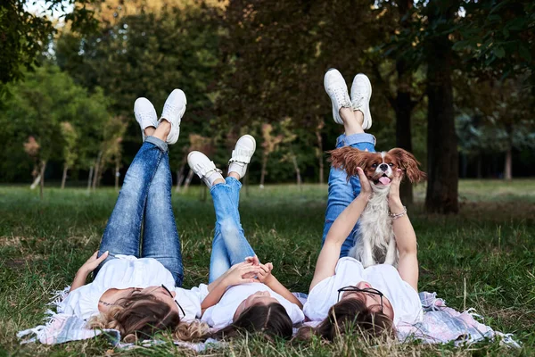 Zwei Junge Blonde Frauen Und Ein Brünettes Mädchen Weißen Shirts — Stockfoto