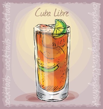 Küba libre kokteylinin vektör çizimi