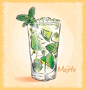 Mojito kokteylinin vektör çizimi