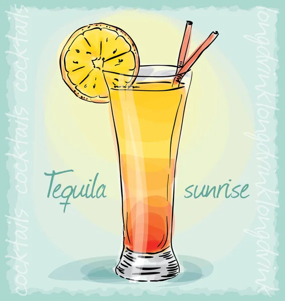 Dibujo Vectorial Ilustración Tequila Sunrise Cocktail — Archivo Imágenes Vectoriales