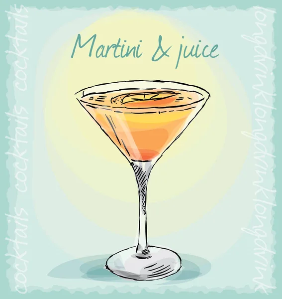 Martini Juice鸡尾酒的矢量草图说明 — 图库矢量图片