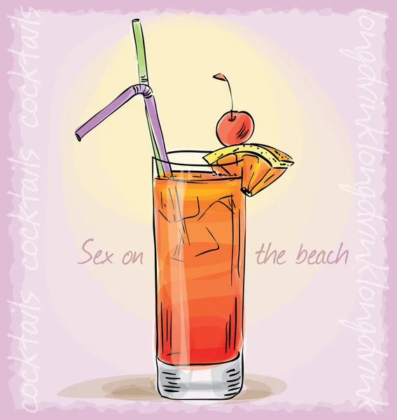 Vector Schets Illustratie Van Geslacht Het Strand Cocktail — Stockvector