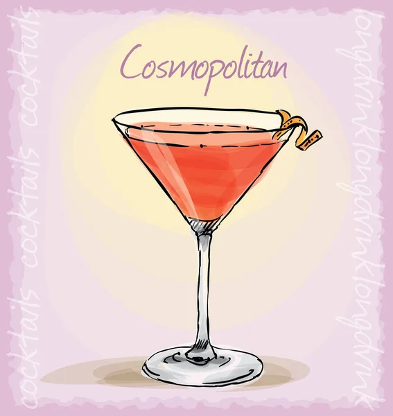 Vektor Skiss Illustration Kosmopolitisk Cocktail — Stock vektor