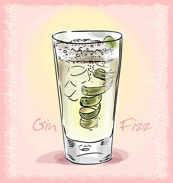 Vector Schets Illustratie Van Gin Fizz Cocktail — Stockvector
