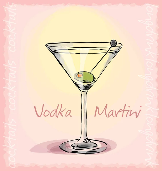 Vodka Martiniカクテルのベクトルスケッチイラスト — ストックベクタ