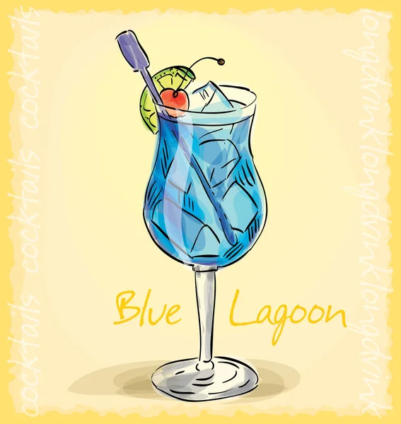 Schizzo Vettoriale Illustrazione Del Cocktail Blue Laguna — Vettoriale Stock