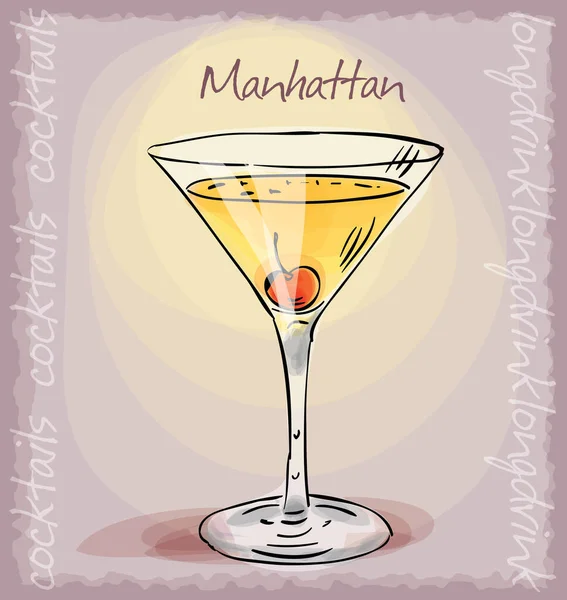 曼哈顿鸡尾酒的矢量草图 — 图库矢量图片