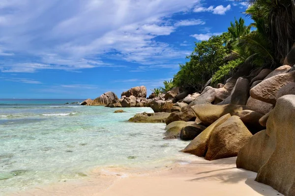 Weisser Traumstrand Auf Den Seychellen Digue Anse Cosos — Foto Stock