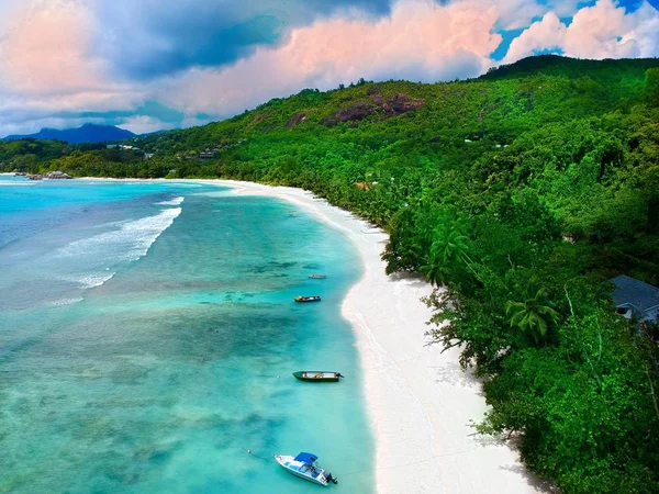 Spiaggia Solitaria Mahe Seychelles Drone — Foto Stock