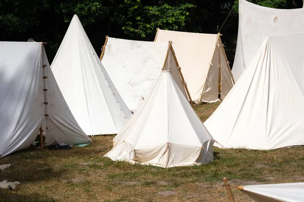 Medieval military tent camp site. Middle ages camp site shows how tribes used to live in the past