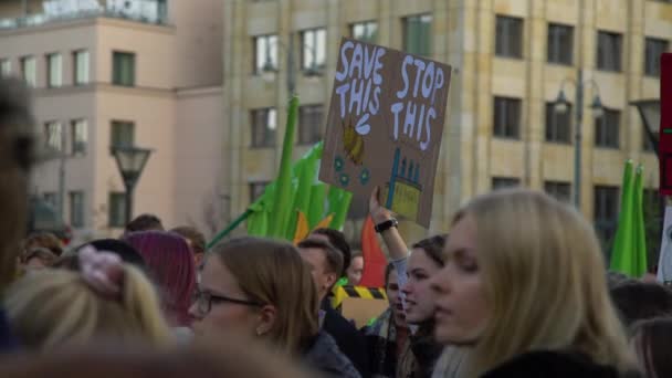 Βίλνιους Λιθουανία Νοέμβριος 2019 Διαδηλωτές Διαμαρτύρονται Κατά Της Κλιματικής Αλλαγής — Αρχείο Βίντεο
