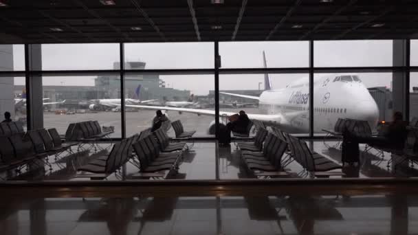 Франкфурт Німеччина Грудень 2019 Повітряна Рівнина Луфтганза Франкфуртському Аеропорту Комерційний — стокове відео