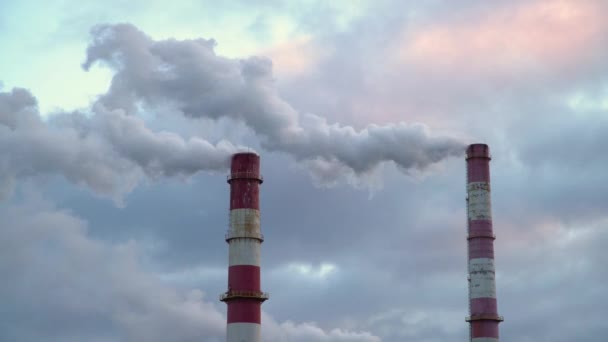 Donkere Giftige Rookwolken Komen Uit Schoorsteen Van Fabriek Luchtverontreiniging Opwarming — Stockvideo