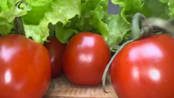 Dolly Tiro Verduras Cultivadas Cosechadas Fondo Mesa Madera Planeando Través — Vídeo de stock