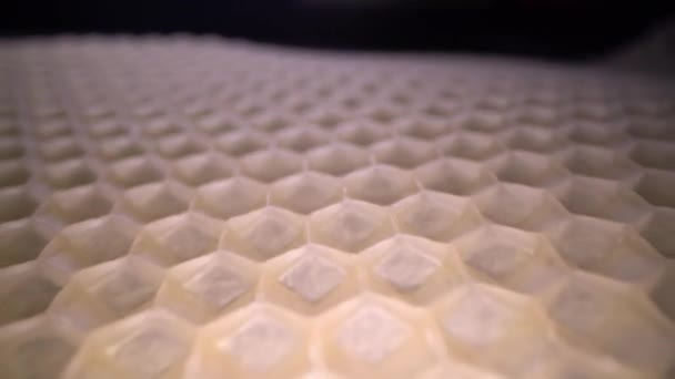 ハニカムワックスの広角マクロショット ハチミツ櫛六角形形状パターンの抽象図 — ストック動画
