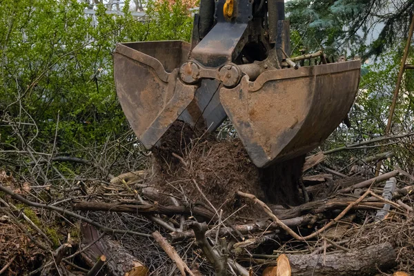 Mesin Industri Berat Meraup Cabang Kayu Dan Kotoran Tanah Sekop — Stok Foto