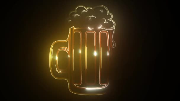 泡のネオンビールマグカップ。夜のネオンサイン。多色光るバナー. — ストック動画