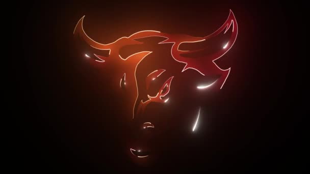 Bull Icon Neon Light Animação de vídeo brilhante — Vídeo de Stock
