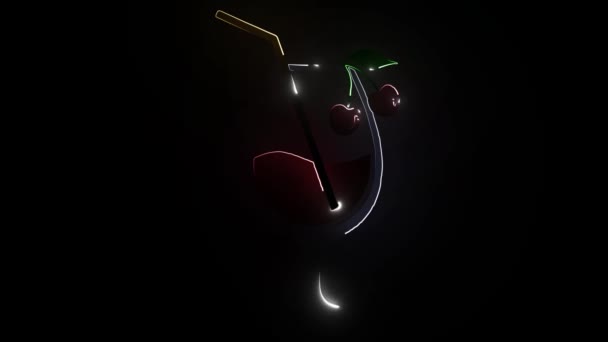 어두운 벽돌 벽 배경에 네온 칵테일 바 표시가 있습니다. 알코올 쉐이크 한 잔 과 함께 빛나는 가스 광고. 마실 수있는 현수막. — 비디오