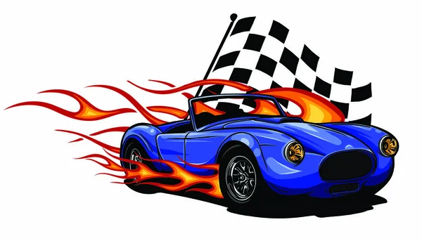 Vector ilustración Muscle Car con llamas y bandera de la raza — Archivo Imágenes Vectoriales