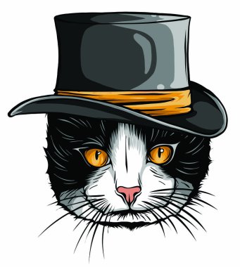 Gri şapkalı, gözlüklü ve papyon resimli komik İngiliz kedi hipster.