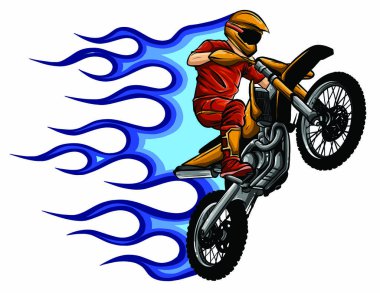 yangın ve alevler vektör illüstrasyon ile motosiklet