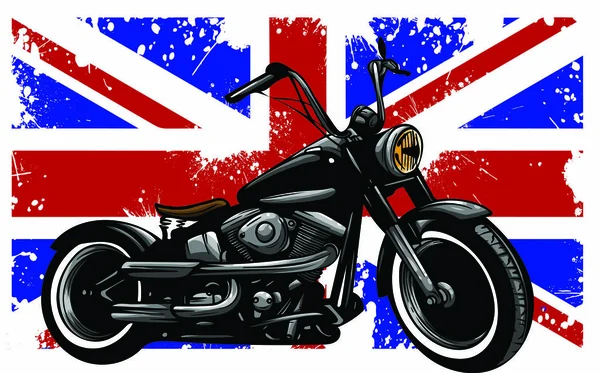 Custom Motocykl z wielką brytyjską flagą w tle — Wektor stockowy