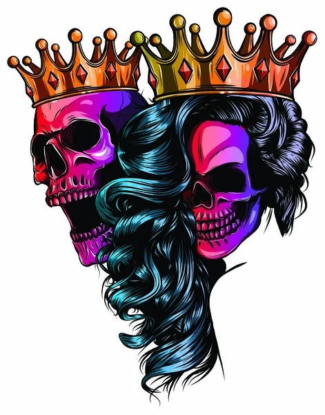 Roi et reine de la mort. Portrait d'un crâne avec une couronne. — Image vectorielle