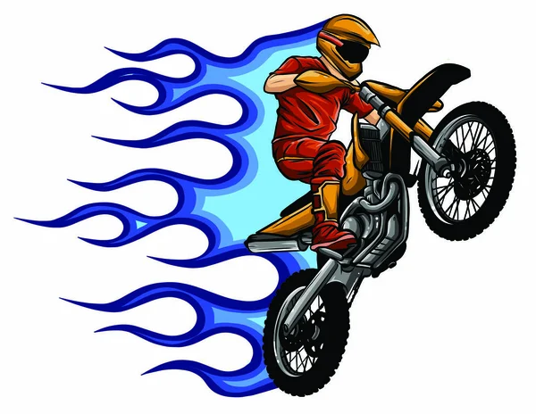 Motocyklový s ohněm a plameny, ilustrace — Stockový vektor