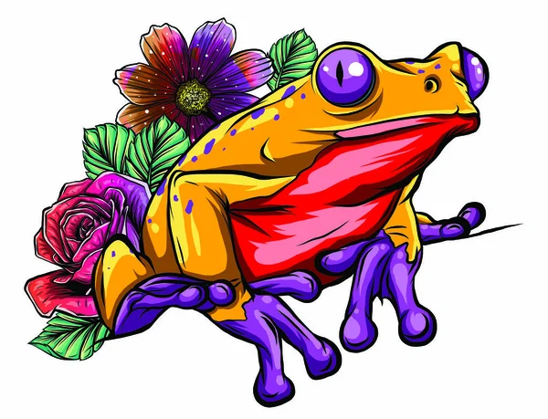 Un personaje de la mascota de la rana de dibujos animados que señala la ilustración del vector — Archivo Imágenes Vectoriales