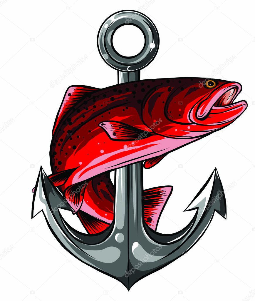 fish anchor vector illustration line art quality